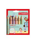 Set of 6 Stabilo Woody 3-in-1 pencils (pastel colors) + sharpener